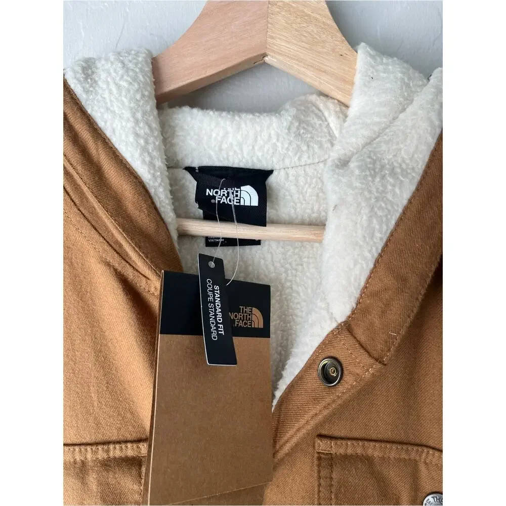 The North face HOODED CAMPSHIRE fleece lined shirt jacket utility brown NEW LG